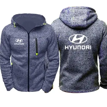 Hættetrøjer Mænd Hyundai Motor Bil Logo Print Casual Hip Hop Harajuku Lange Ærmer Hætteklædte Sweatshirts Herre lynlås Jakke Hoody Tøj