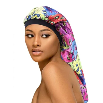 Ny Mode Lange Motorhjelm Sove Cap Høj Elastisk hårbånd hårpleje Bonnet Godnatdrink for Kvinder Kemo Cap Afrikanske Bonnet Engros