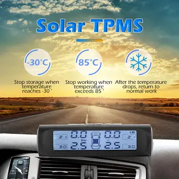 VODOOL Smart Wireless TPMS Bil Dæk pressostat Alarm System Solar Power LCD Auto Dæktryk Temperatur Alarm Systemer