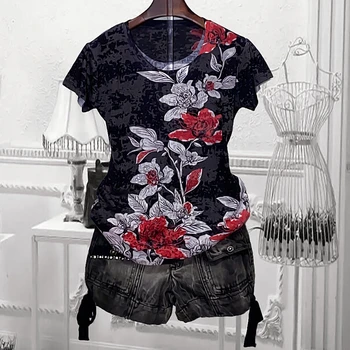 Vintage floral print t-shirt til kvinder 4XL 2020 sommeren korte ærmer grafiske tees slanke modis tshirt o-hals toppe t-shirt femme