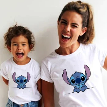 Familie Matchende Tøj Casual T-Shirt Sommer Lilo & Stitch Print Børn Toppe Tee Mode Korte Ærmer Harajuku Famliy Se