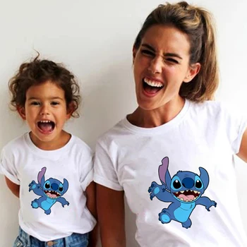 Familie Matchende Tøj Casual T-Shirt Sommer Lilo & Stitch Print Børn Toppe Tee Mode Korte Ærmer Harajuku Famliy Se