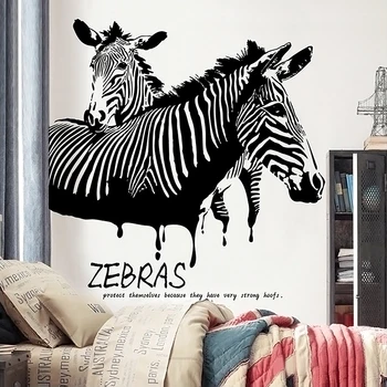 Kreative Dyr Zebra Mønster Wall Stickers TV Sofa Baggrund Home Decor Kids' Værelse Soveværelse Dekoration Plakat Selvklæbende