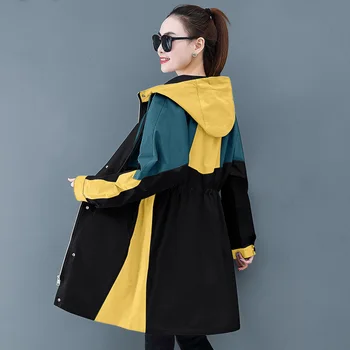 2020 Mode Tynd Trench coat For Kvinder Efterår og Vinter Nye Hætte Top Splejse Lang Vindjakke Studerende Afslappet Plus size Overtøj