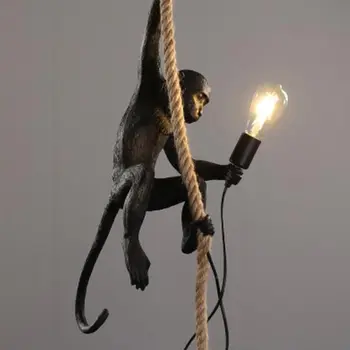 Lysekrone I Loftet Light Monkey Harpiks Guld Sort Loft Hamp Reb Pendel Bar Cafe Omfatter E27 Belysning Til Rummet