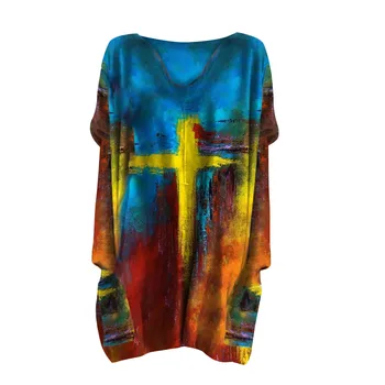 Kvinders Jesus Kors Udskrivning Sweatshirt Kvinder, Løs, Afslappet Farve Blok Tie dye Bluse Toppe, langærmede Round-neck Pullover