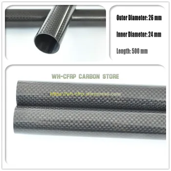 26mm ODx 24mm ID kulfiber Rør 3k 500MM Lang (Roll Indpakket) carbon rør med full carbon, Japan 3k forbedre materiale