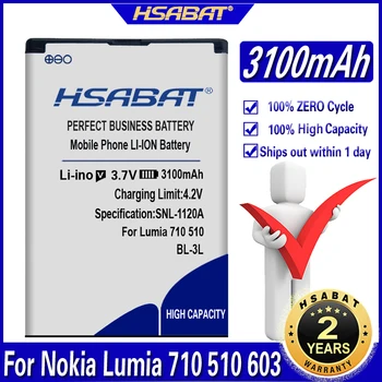 HSABAT 3100mAh af typen BP-3L batteri til Nokia Lumia 710 510 603 610C 900 303 603 610 3030 505 batteri