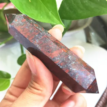 10-12cm Naturlige bloodstone crystal Dobbelt Pil wand oriental jasper kvarts punkt Mineral Prøve healing