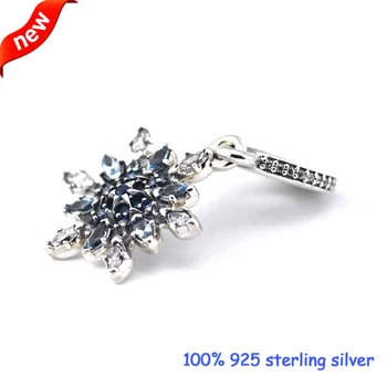 Snowflake Sølv Charms Med Blå CZ Nye 925 Sterling Sølv Perler DIY Smykker Engros 09310