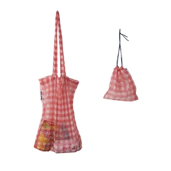 Ny Plaid Mesh Tote Kvinder Gennemsigtig skuldertaske Enkle Alsidige Genanvendelige Taske Foldable shopping bag