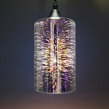 Retro Cylindriske Glas Vedhæng Lys Kreative Galvaniserede 3D Fyrværkeri Chrome E27 Indehaveren Hængende Lampe Til Køkken Restaurant