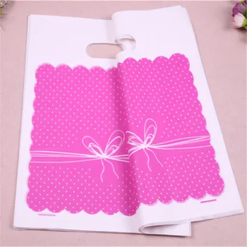 Engros 50stk/lot 25*35 cm Luksus Mode Pink Bryllup Cadeau Verpakking med Hvid Prik Plast Part Emballage Poser