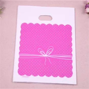 Engros 50stk/lot 25*35 cm Luksus Mode Pink Bryllup Cadeau Verpakking med Hvid Prik Plast Part Emballage Poser