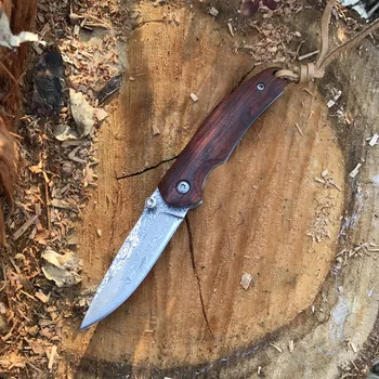 Håndlavet Folde Pocket Kniv Damaskus Røde Træ Håndtag Taktisk Overlevelse EDC Knive Nytte Udendørs Jagt Camping Multi-Værktøjer