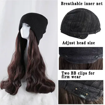 HOUYAN Strikkede hat, paryk, en long hair bløde naturlige syntetisk, varmeresistent fiber lange lige hår