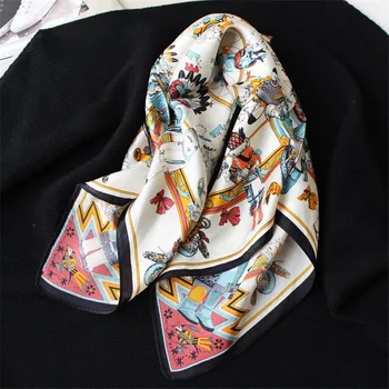 POBING Ren Silke Tørklæde Kvinder Hopi Kamel Print-Pladsen Tørklæder Lille Hoved Lommetørklæde Engros Foulards Hijab Wraps 53CM