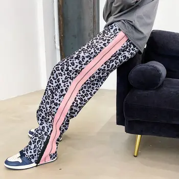2020 Mænds Trendy Leopard Print Casual Bukser Hip Hop Løs Bånd Lige Harem bukser Bukser Streetwear Jogger Sweatpants