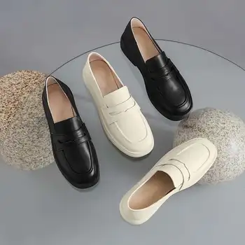 Krazing Pot naturlige læder rund tå med hæl Britisk stil foråret mærke sko dybt munden glide på klassisk farve kvinder pumper L05