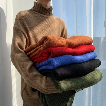 Mænds Tøj 2020 forår Fahion Nye Rullekrave For mænd at Strikke en Solid Farve Løs Pullover Toppe