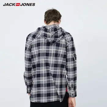 JackJones Nye Ankomst Mænds Shirt i Loose fit Kontrasterende Plaid Lappet Hætteklædte Shirt Herretøj|219405514