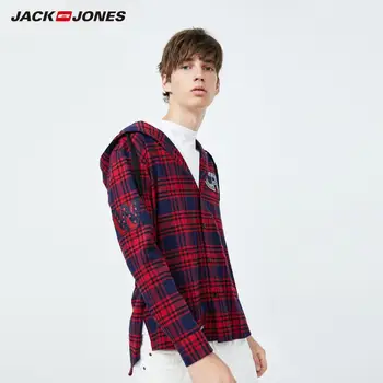 JackJones Nye Ankomst Mænds Shirt i Loose fit Kontrasterende Plaid Lappet Hætteklædte Shirt Herretøj|219405514
