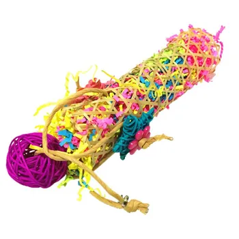 Parrot Favorit Farverige Fugl Toy Hængende Bambus Er Vævet Bur Tilbehør Med Rattan Bold Shredder Fouragering Swing Legetøj Til Parrot