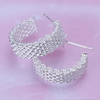 925 stemplet sølv forgyldt midten bred finmasket net, der er åbent armbånd fuld mesh ring hoop øreringe kvinder fine mode jewerly Bijoux