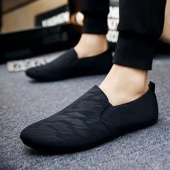 2019 herre casual sko, loafers åndbar let stof fashion forår, efterår leopard sort grå blå flade med billige mandlige sko