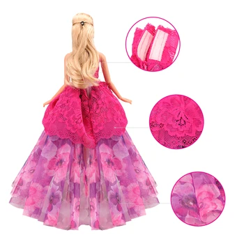 Mode Håndlavet 7 emner /parti Tilfældigt Dukker Tilbehør Toy Prinsesse Party dress Objekter Til Barbie Dressing Spil, Pige DIY til Stede