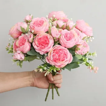 5 Store Hoved Rosa Silke-Pæon Kunstige Blomster Buket Falske Blomster Bryllup Hjem DIY Indretning af Høj Kvalitet, Tilbehør Håndværk