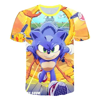 Sonic Sommer T-Shirt Til Choldren Drenge Piger 3D-Tegnefilm Trykte Kort Tee T-shirt i Polyester Tshirt Børn, Børn Tøj, 4-14T