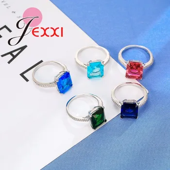 4-Farve Mulighed Vintage Wedding Ring Kvadratisk Form, Top Kvalitet 925 Sterling Sølv Smykker, Store CZ Krystal Ring for Kvinder