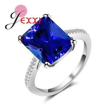 4-Farve Mulighed Vintage Wedding Ring Kvadratisk Form, Top Kvalitet 925 Sterling Sølv Smykker, Store CZ Krystal Ring for Kvinder