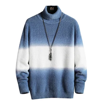 2020 Mænd Ny Stil for Faux Mink Fleece Sweater Unge Mode Gradient Rullekrave Langærmet Pullover Sweater