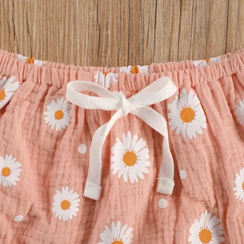 Lioraitiin 1-5Years Toddler Baby Pige 5Colors Sommer Mode 2stk Tøj Sæt Ærmeløs Daisy Trykt Top Shorts Outfit
