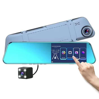 5.18 Tommer Touch Sscreen 1080P Bil DVR Dash Kameraet Automatisk bakspejl Digital Dual Linse Kørsel Video-Optager Parkering Skærm