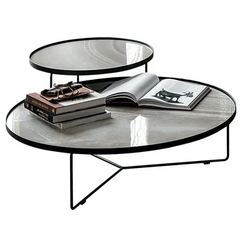 Marmor runde sofabord stue sofabord design i rustfrit stål metal brugerdefineret side