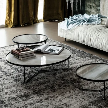 Marmor runde sofabord stue sofabord design i rustfrit stål metal brugerdefineret side