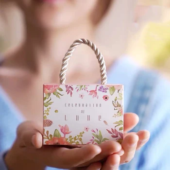 AVEBIEN 50stk Romantisk Kløver slik papir emballage blomst gaveæske Bryllup Favoriserer Slik Boxs Pink Chocolate box cajas de week