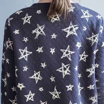 Johnature Kvinder Vintage Sweater Efterår Og Vinter 2020 Bomuld Strik Blød Komfortabelt Stjerne Print-O-Hals Enkelt Breasted Sweater