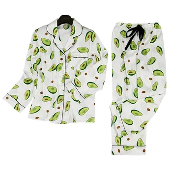 Søvn Lounge Pyjamas Sæt Sexy Satin Nattøj Kvinder Satin Pyjamas natten passer til damer søde Avocado grøn Sleepshirts Pyjama Femme