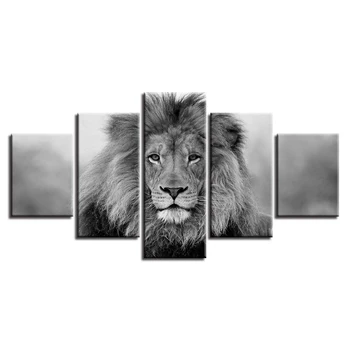 Sort Og Hvidt Dyr, Modulære Lærred Billeder, Kunst 5 Stykker Lion Plakat Indretning Stue Væggen HD Udskrivning Malerier Ramme