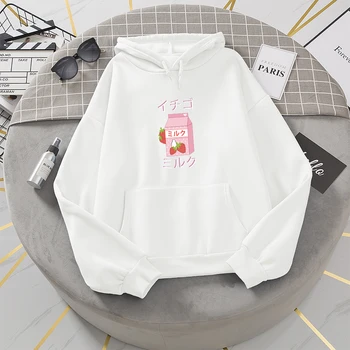 Kpop Søde Jordbær Varme Hoodie Sweatshirt Harajuku-Style Strawberry Milk Grafisk Hættetrøjer Kvinder Vinteren Schoolgirl Streetwear