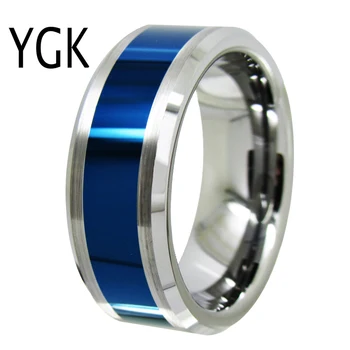 YGK Bryllup Smykker Elsker Ring i Sølv Med Facet Blå Center Nye Tungsten Ring Brudgom, Bryllup, Engagement, Jubilæum Ring