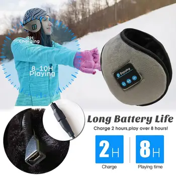 Bluetooth-5.0 Hovedtelefon Earmuffs Vinter Øre Varmere for Skiløb, Vandreture, Walking, Kører Sammenklappelig Musik Earmuff med Indbygget Speake