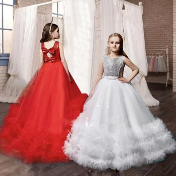Piger Christmas Dress Tilbage Hule Ud Ærmeløs Pige Princess Dress Sølv Luksus Part Kjole til Børn Piger Tøj Kjoler