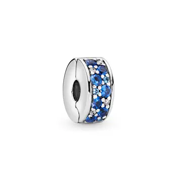 2020 Salg Ægte 925 Sterling Sølv, Blå Pavé Klip charms Perler Passer Oprindelige Pandora Armbånd DIY Smykker at Gøre For Kvinder