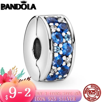 2020 Salg Ægte 925 Sterling Sølv, Blå Pavé Klip charms Perler Passer Oprindelige Pandora Armbånd DIY Smykker at Gøre For Kvinder