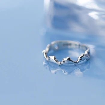 Trustdavis Virkelige 925 Sterling Sølv Delfiner Ring Mode Justerbar Kvinder bryllupsfest Sølv 925 Ring Smykker Gave DA30